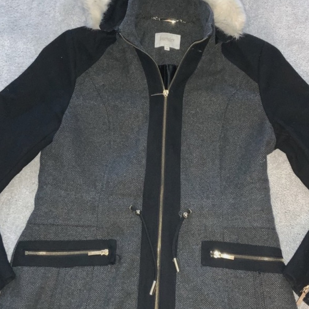 Laundry By Shelli Segal Two-Tone Utility Jacket with Fur Hood